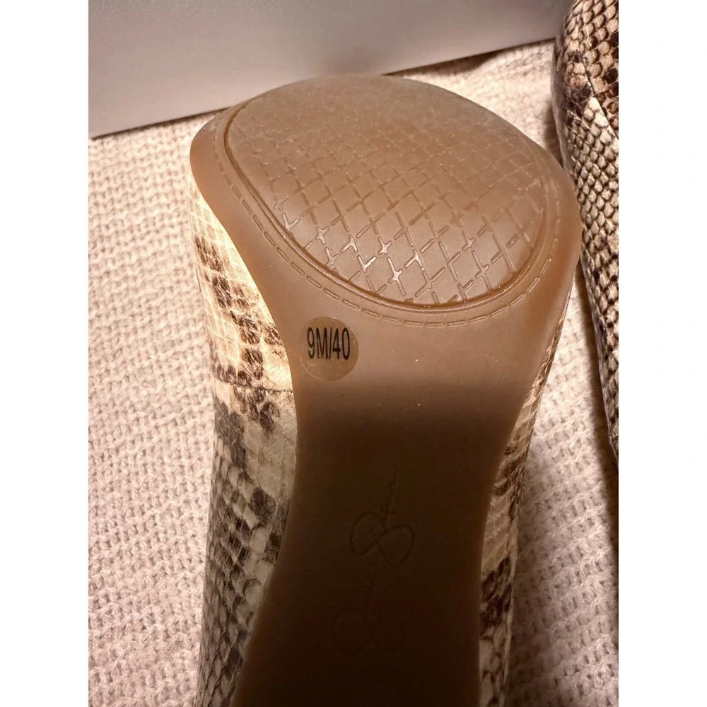 Jessica Simpson Snakeskin Print Almond Toe Stiletto Pumps Tan Brown 9M - Picture 4 of 5